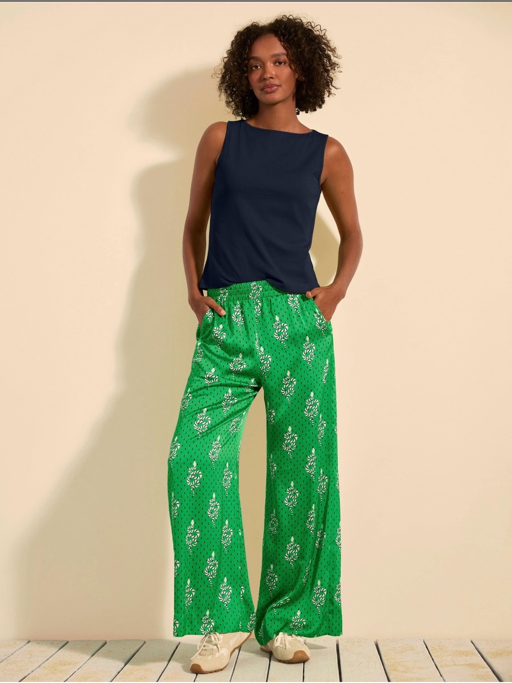 CAbi Emerald Green Printed Wide Leg Pants
